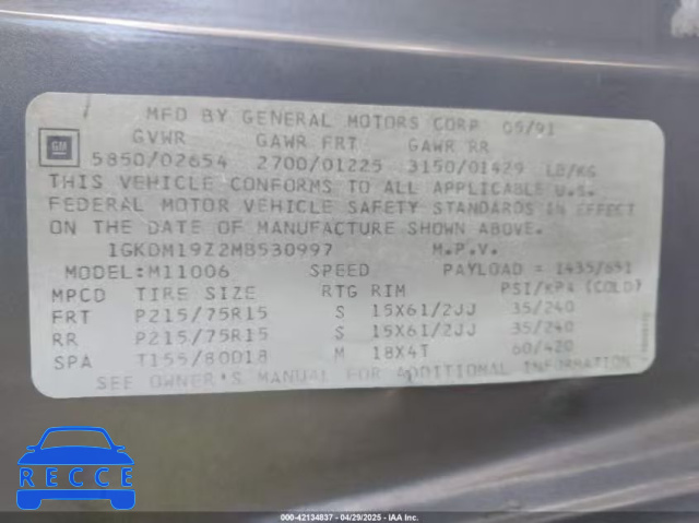 1991 GMC SAFARI XT 1GKDM19Z2MB530997 image 8