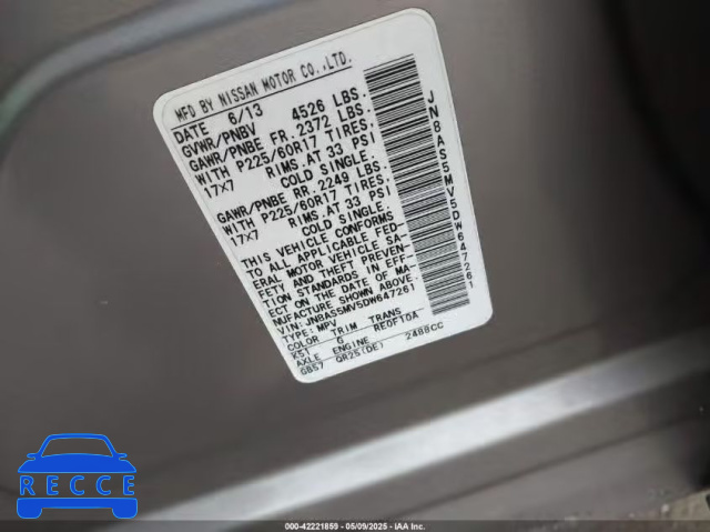 2013 NISSAN ROGUE SV JN8AS5MV5DW647261 image 8