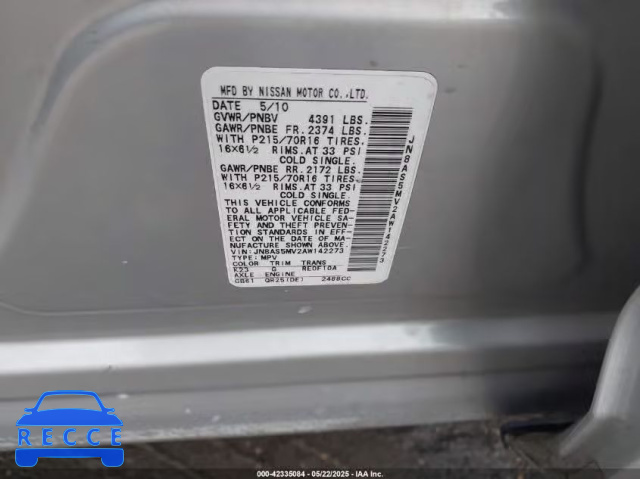 2010 NISSAN ROGUE S JN8AS5MV2AW142273 image 8