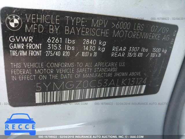 2010 BMW X6 M 5YMGZ0C53ALK13124 image 8