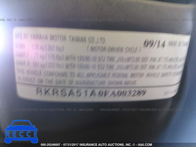 2015 YAMAHA YW50 FX RKRSA51A0FA003289 image 9