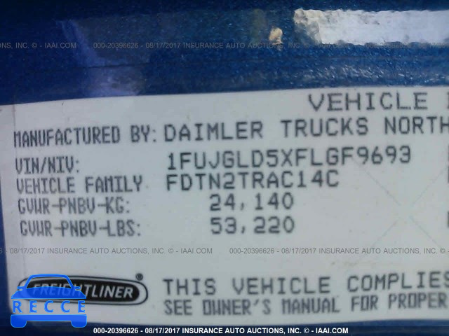 2015 FREIGHTLINER CASCADIA 125 1FUJGLD5XFLGF9693 image 9