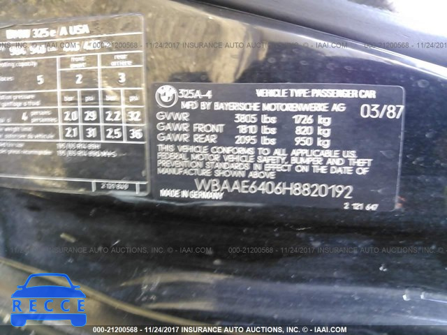 1987 BMW 325 E AUTOMATICATIC/AUTOMATIC WBAAE6406H8820192 image 8