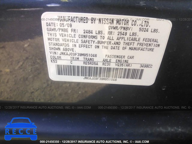 2009 INFINITI EX35 JOURNEY JNKAJ09F39M951046 image 8