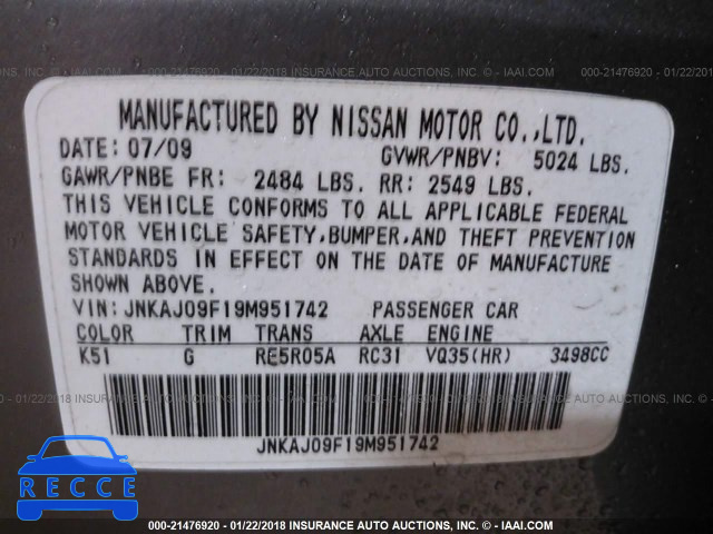 2009 INFINITI EX35 JOURNEY JNKAJ09F19M951742 image 8