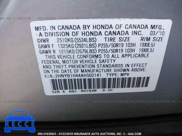 2010 ACURA ZDX TECHNOLOGY 2HNYB1H44AH502141 image 8