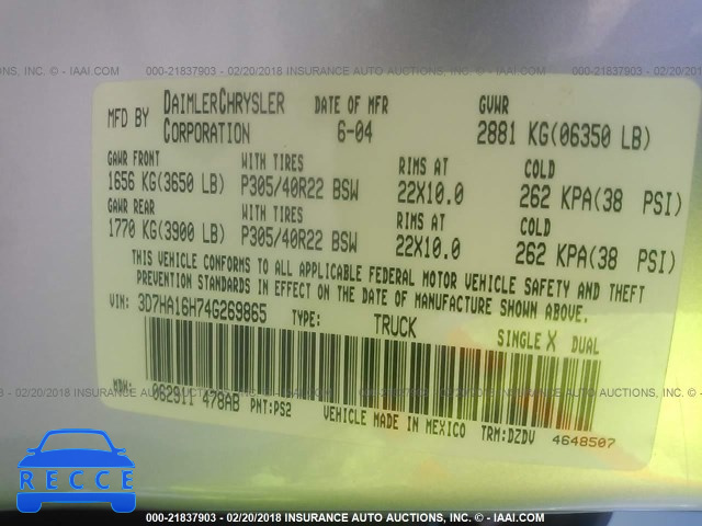 2004 DODGE RAM SRT10 3D7HA16H74G269865 image 8