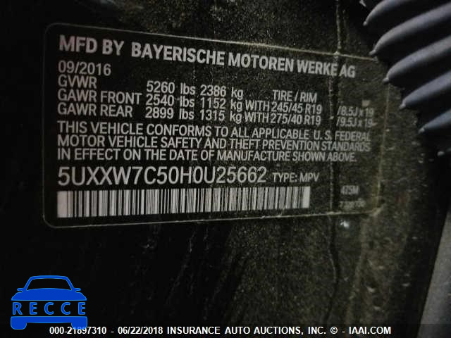 2017 BMW X4 XDRIVEM40I 5UXXW7C50H0U25662 зображення 8