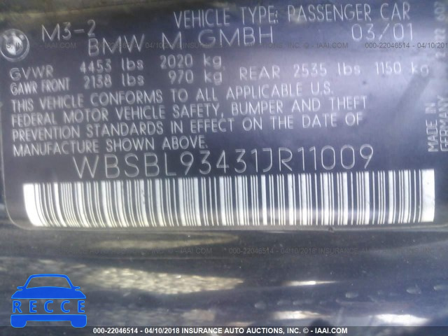 2001 BMW M3 CI WBSBL93431JR11009 image 8