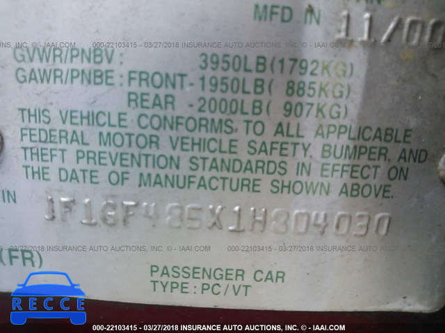 2001 SUBARU IMPREZA OUTBACK SPORT JF1GF485X1H804030 image 8