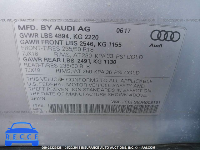 2018 AUDI Q3 PREMIUM PLUS WA1JCCFS8JR008151 image 8