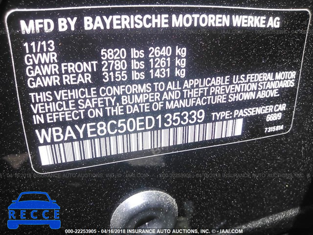 2014 BMW 750 LI WBAYE8C50ED135339 зображення 8