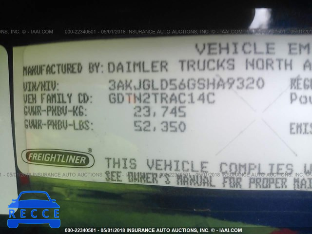 2016 FREIGHTLINER CASCADIA 125 3AKJGLD56GSHA9320 image 9