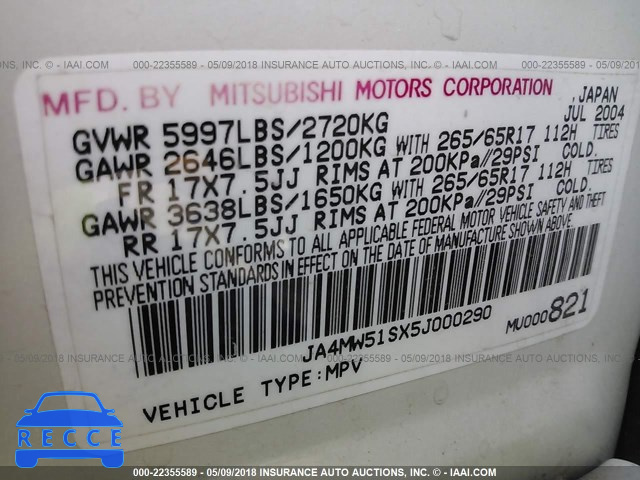 2005 MITSUBISHI MONTERO LIMITED JA4MW51SX5J000290 image 8