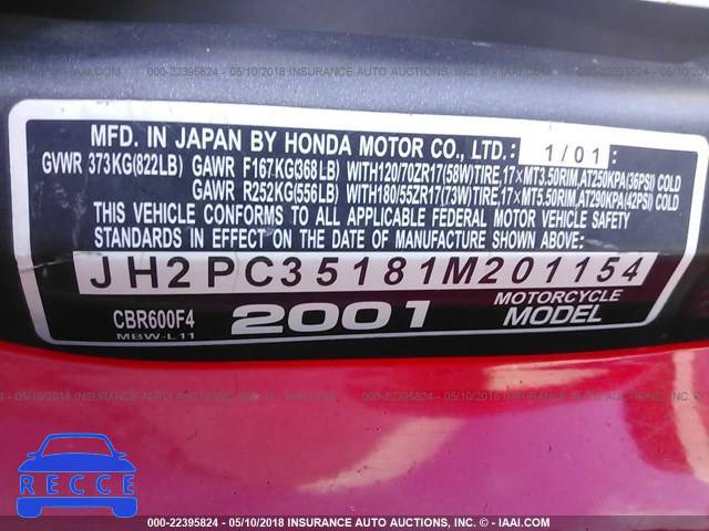 2001 HONDA CBR600 F4 JH2PC35181M201154 image 9