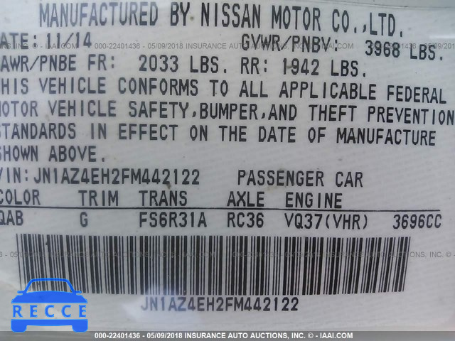 2015 NISSAN 370Z TOUR/SPT/TECH/NISMO/TECH JN1AZ4EH2FM442122 image 8