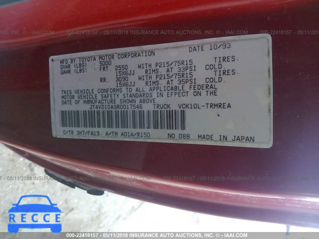 1994 TOYOTA T100 DX JT4VD10A9R0017546 Bild 8