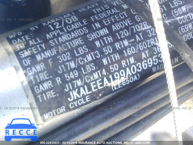 2009 KAWASAKI LE650 A JKALEEA199A036953 image 9