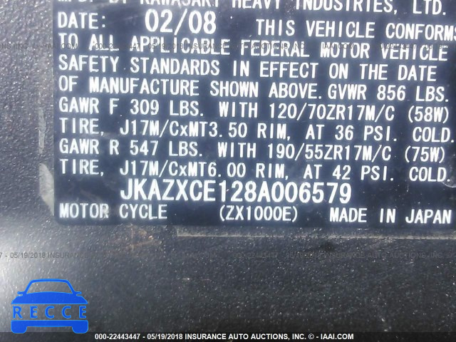 2008 KAWASAKI ZX1000 E JKAZXCE128A006579 image 9