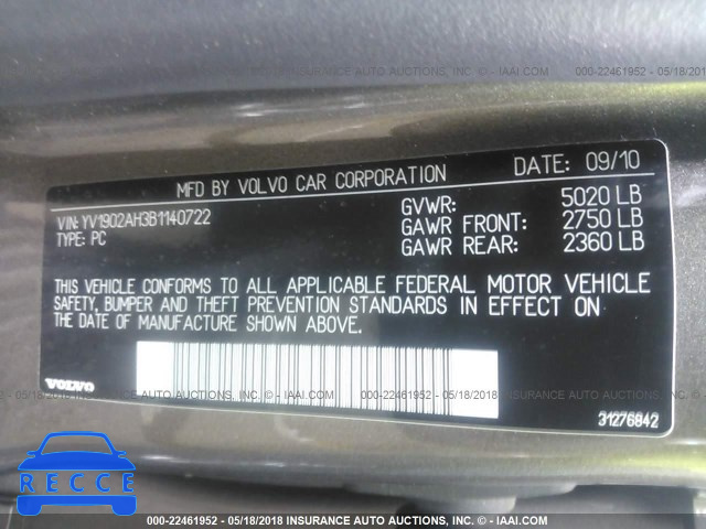 2011 VOLVO S80 T6 YV1902AH3B1140722 image 8