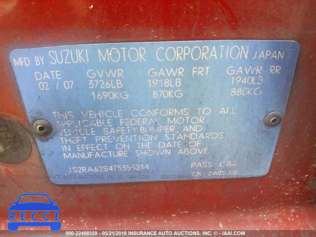 2007 SUZUKI AERIO JS2RA62S475355214 image 8