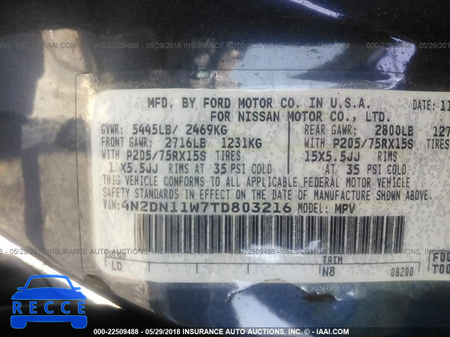 1996 NISSAN QUEST XE/GXE 4N2DN11W7TD803216 image 8