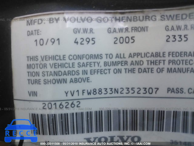 1992 VOLVO 740 YV1FW8833N2352307 image 8