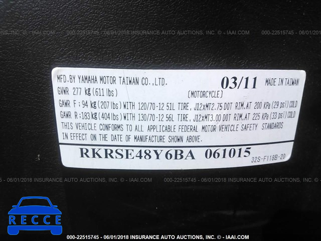 2011 YAMAHA YW125 RKRSE48Y6BA061015 зображення 9