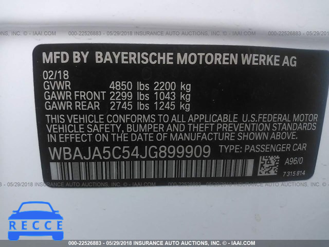 2018 BMW 530 I WBAJA5C54JG899909 image 8