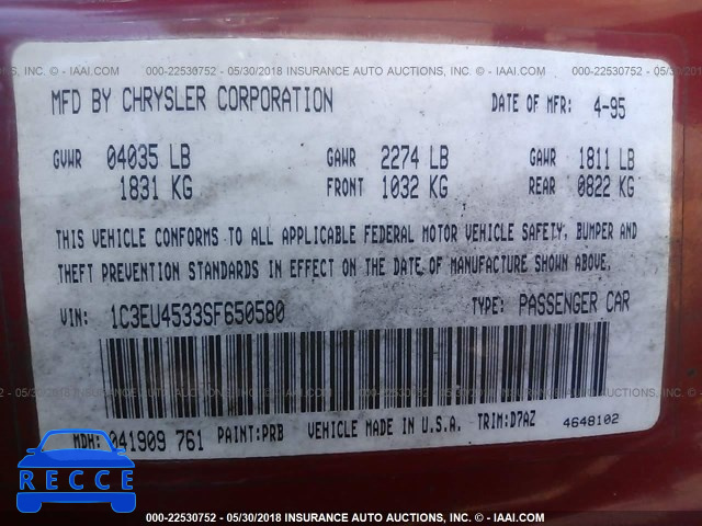 1995 CHRYSLER LEBARON GTC 1C3EU4533SF650580 image 8