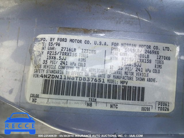 1996 NISSAN QUEST XE/GXE 4N2DN11W8TD837651 image 8