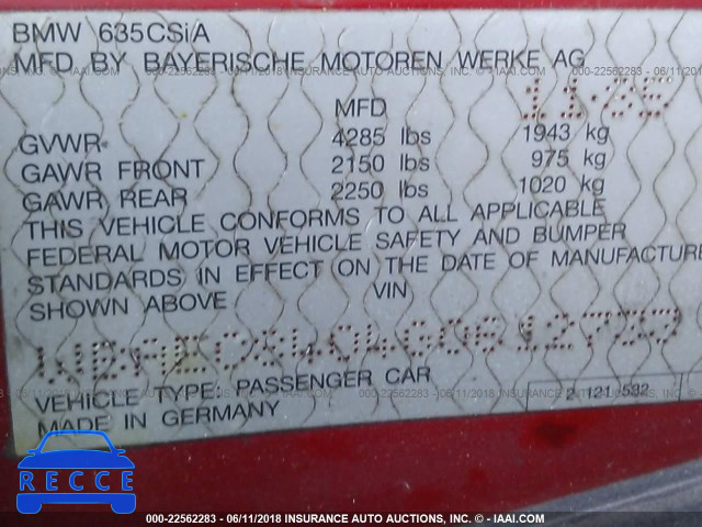 1986 BMW 635 CSI AUTOMATICATIC WBAEC8404G0612733 зображення 8