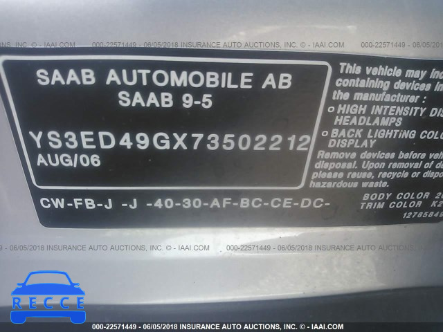 2007 SAAB 9-5 2.3T YS3ED49GX73502212 зображення 8