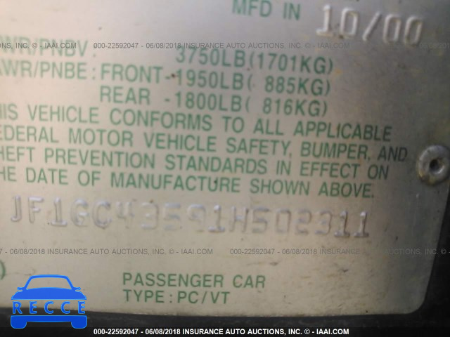 2001 SUBARU IMPREZA L JF1GC43591H502311 image 8
