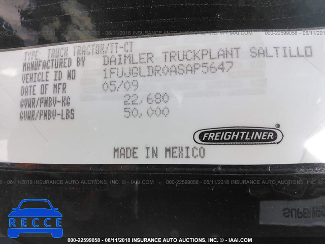 2010 FREIGHTLINER CASCADIA 125 1FUJGLDR0ASAP5647 image 9