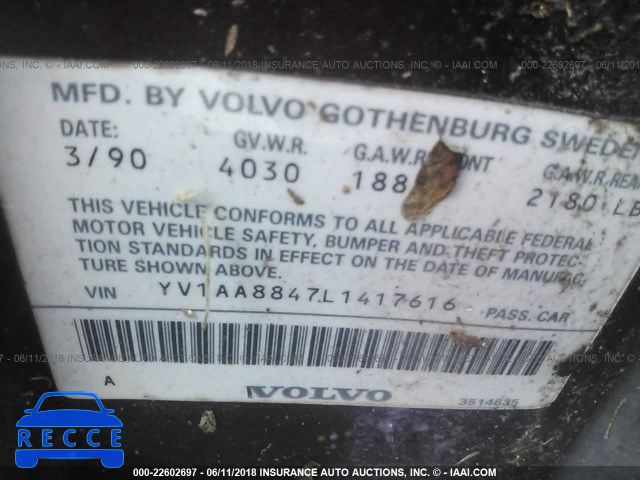 1990 VOLVO 240 DL YV1AA8847L1417616 image 8