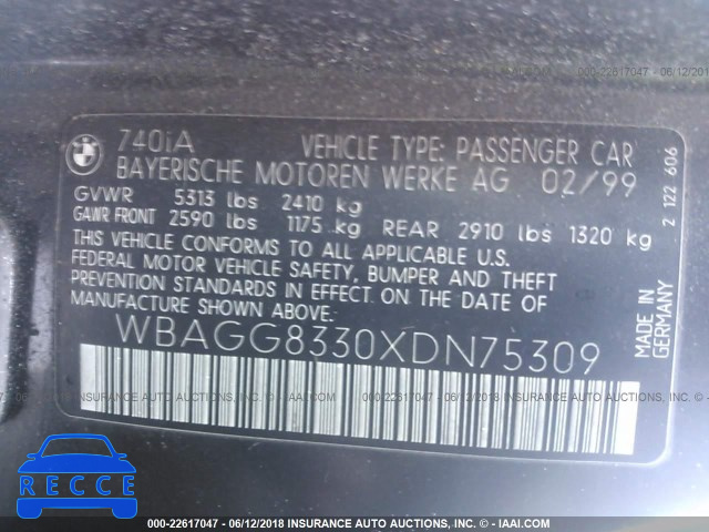 1999 BMW 740 I AUTOMATICATIC WBAGG8330XDN75309 image 8