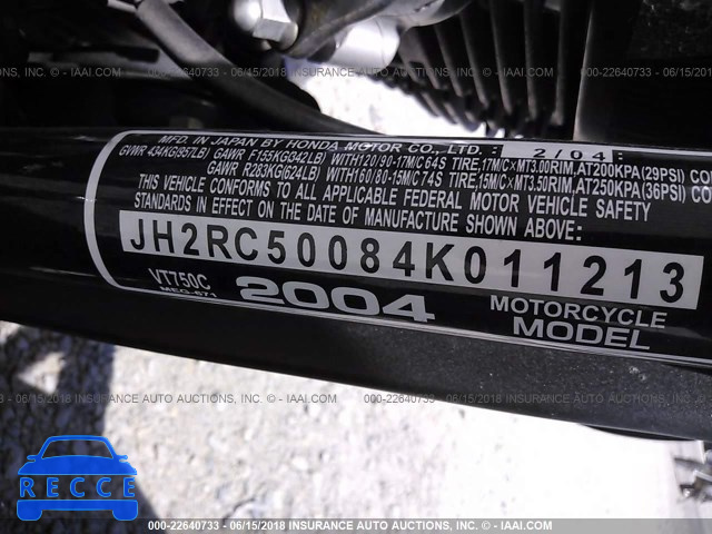 2004 HONDA VT750 C JH2RC50084K011213 зображення 9