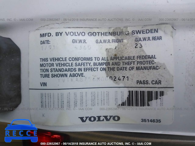 1991 VOLVO 940 SE YV1KA8756M0002471 image 8