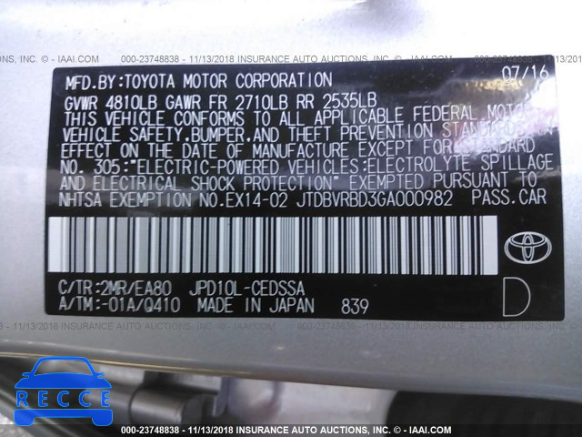 2016 TOYOTA MIRAI JTDBVRBD3GA000982 image 8