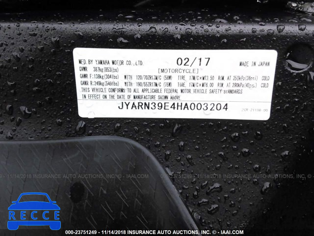 2017 YAMAHA YZFR1 JYARN39E4HA003204 image 9