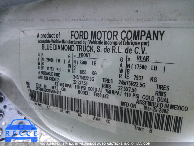 2008 FORD F650 SUPER DUTY 3FRNX65C28V064019 зображення 8