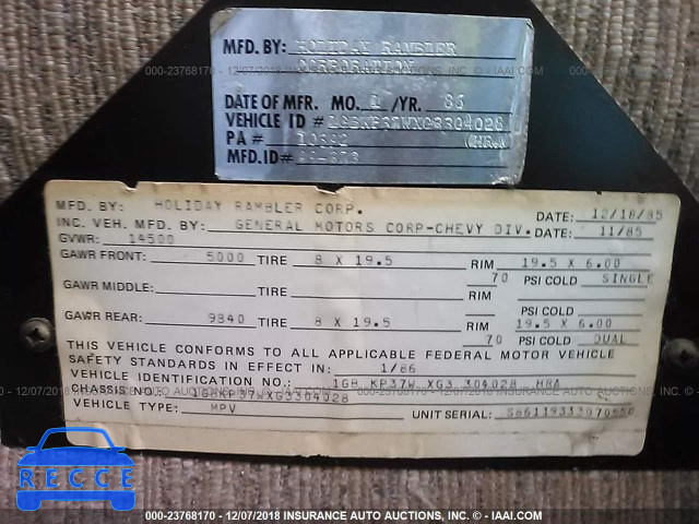 1986 HOLIDAY RAMBLER PRESIDENTIAL 1GBKP37WXG3304028 Bild 8