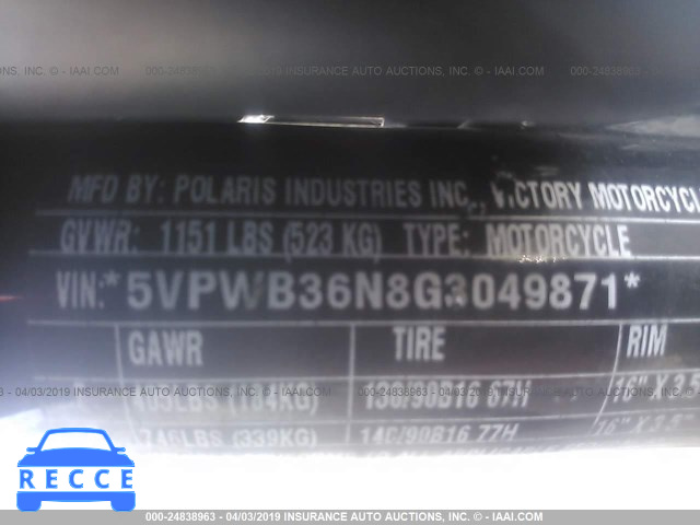 2016 VICTORY MOTORCYCLES HIGH-BALL 5VPWB36N8G3049871 image 9