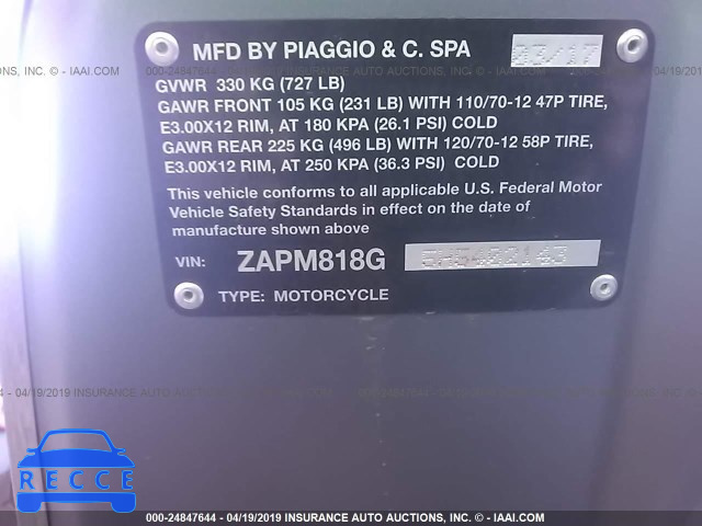 2017 VESPA SPRINT 150 3V ZAPM818G5H5402143 image 9