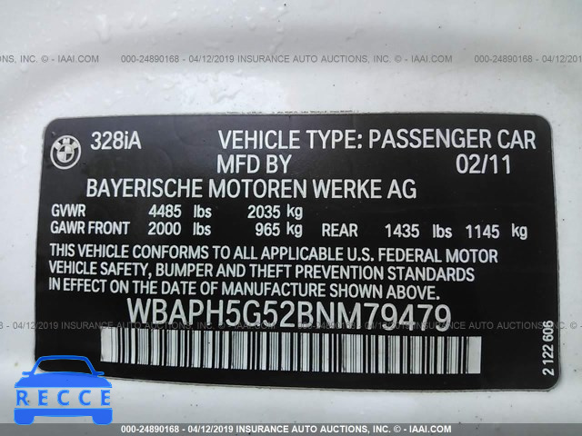 2011 BMW 328 I SULEV WBAPH5G52BNM79479 image 8