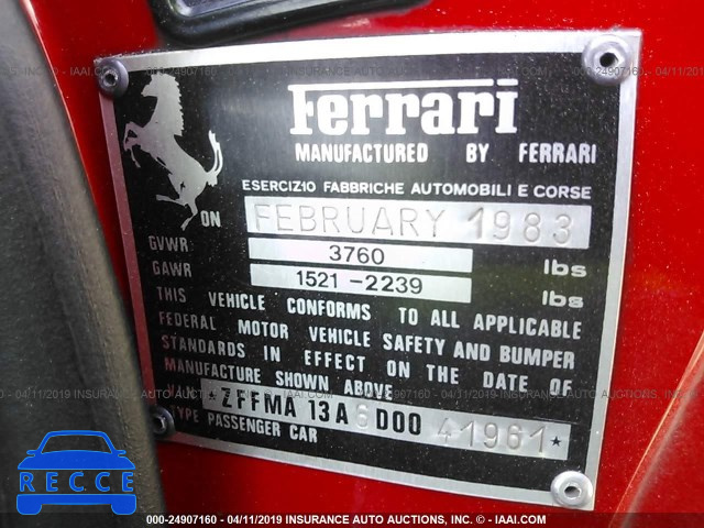 1983 FERRARI 308 GTS QUATTRO ZFFMA13A6D0041961 image 8