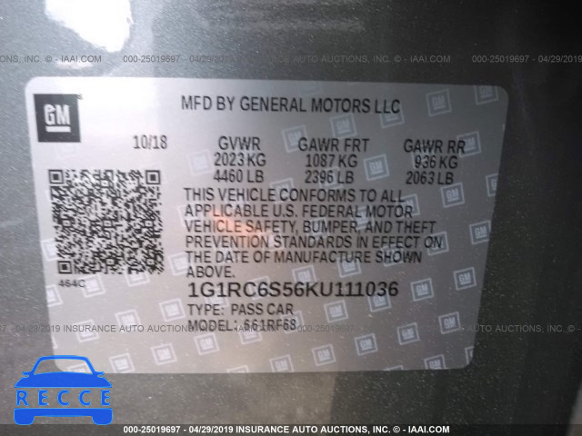 2019 CHEVROLET VOLT LT 1G1RC6S56KU111036 image 8