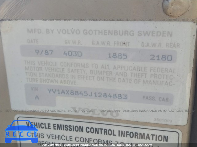 1988 VOLVO 244 DL/GL YV1AX8845J1284883 image 8