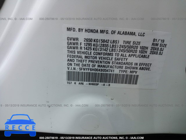 2019 HONDA PILOT ELITE 5FNYF6H06KB054741 image 8